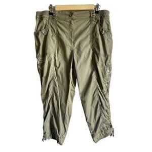 Chico's Size 2.5 Green Embroidered Cropped Cotton Pants Floral Bohemian Boho